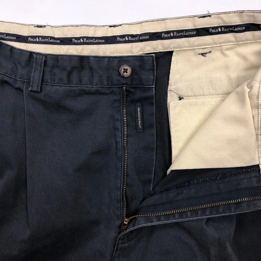 Vtg Polo Ralph Lauren Hammond Pant Mens 34x32 Navy Blue Pleated Cuffed Chinos